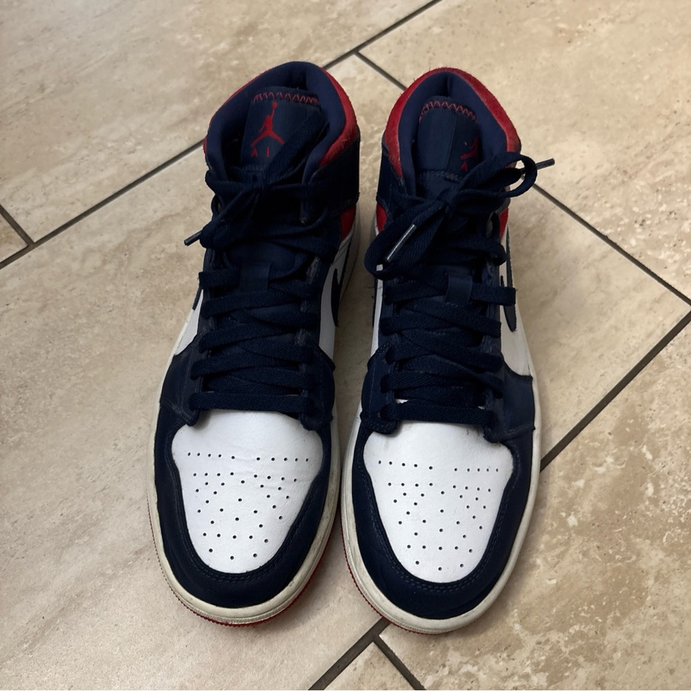 Size 9-Nike Air Jordan 1 Mid SE USA Olympic White Navy Blue Red 852542-104